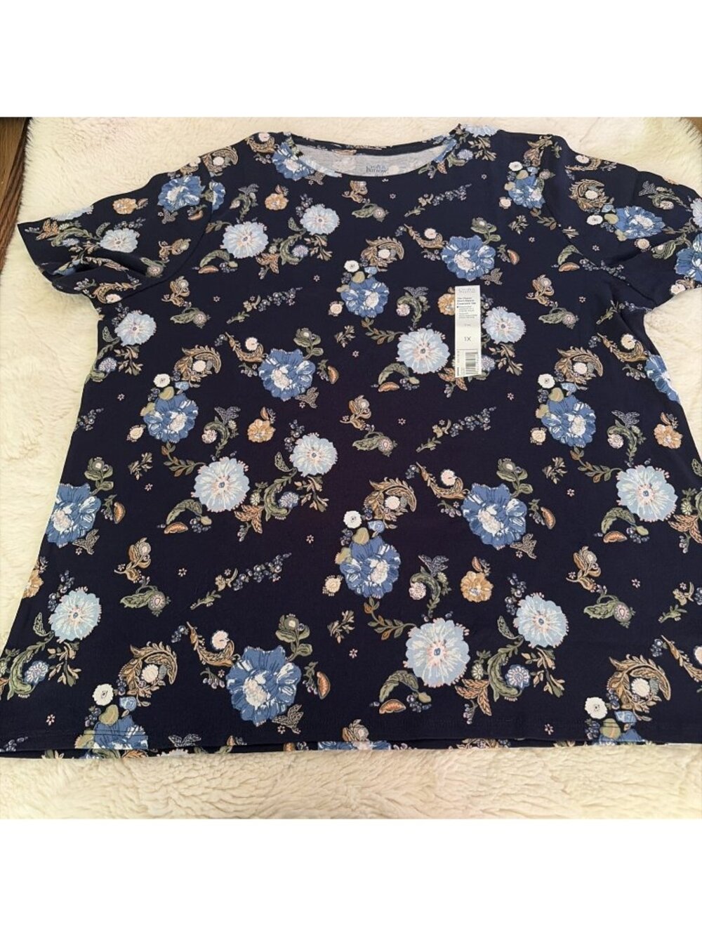 Croft And Barrow Classic Short Sleeve Floral Crewneck Tee 1X NWT